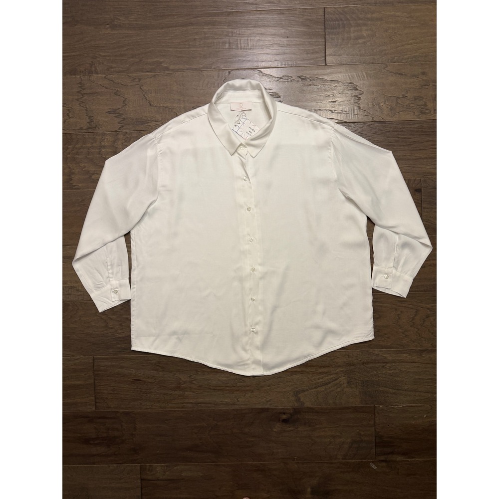 NWT Reclaim Button Down Shirt Women XXL White Tencel Solid Relaxed Made in Italy
